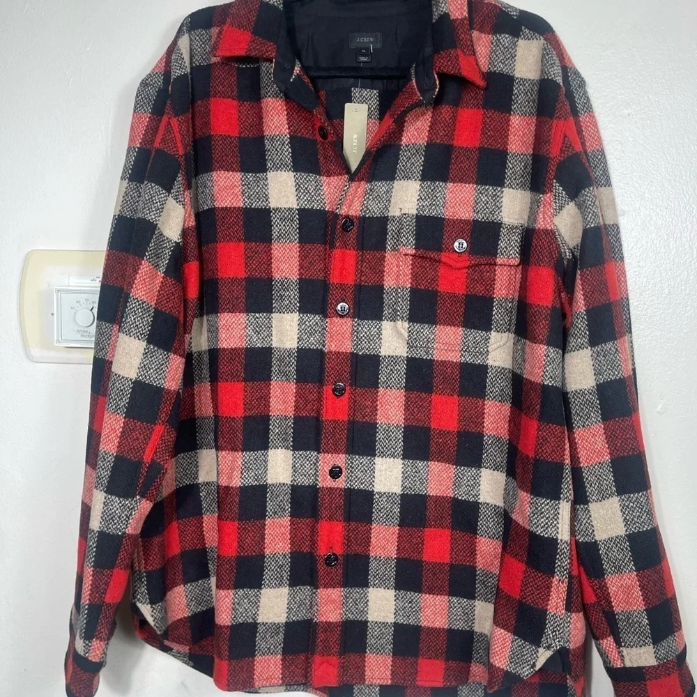 J.Crew BuffaloCheck woolblend button front XL Men’s cabincore camp shirt jacket